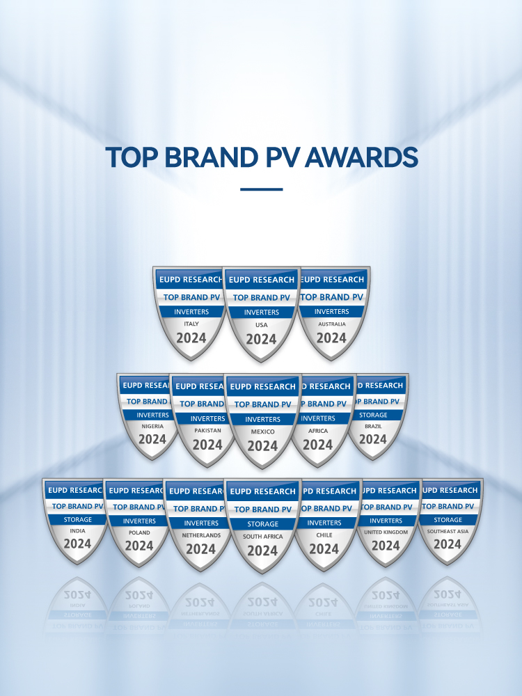 Growatt EUPD TOP BRAND PV AWARDS with various countries and categories for 2024